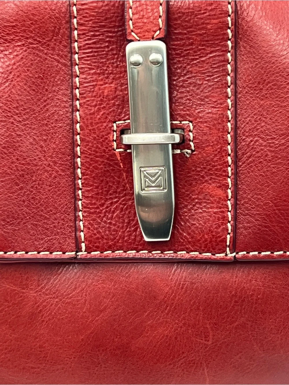 Vintage Michael Kors Burgundy Red Leather Satchel Shoulder Bag Silver Hardware